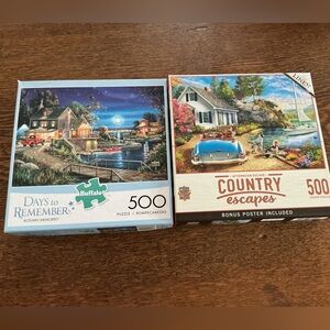 Two  500-Piece Puzzle Set - Night Blue and Country Green